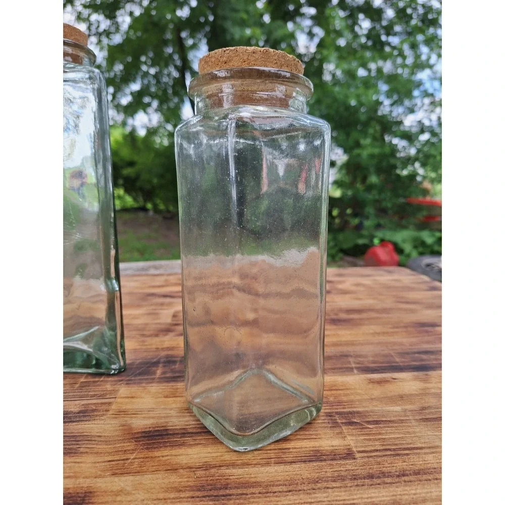 Vintage 1 Triangular 2‎ Square Thick Green Clear Glass Flower Vase Kitchen Jars